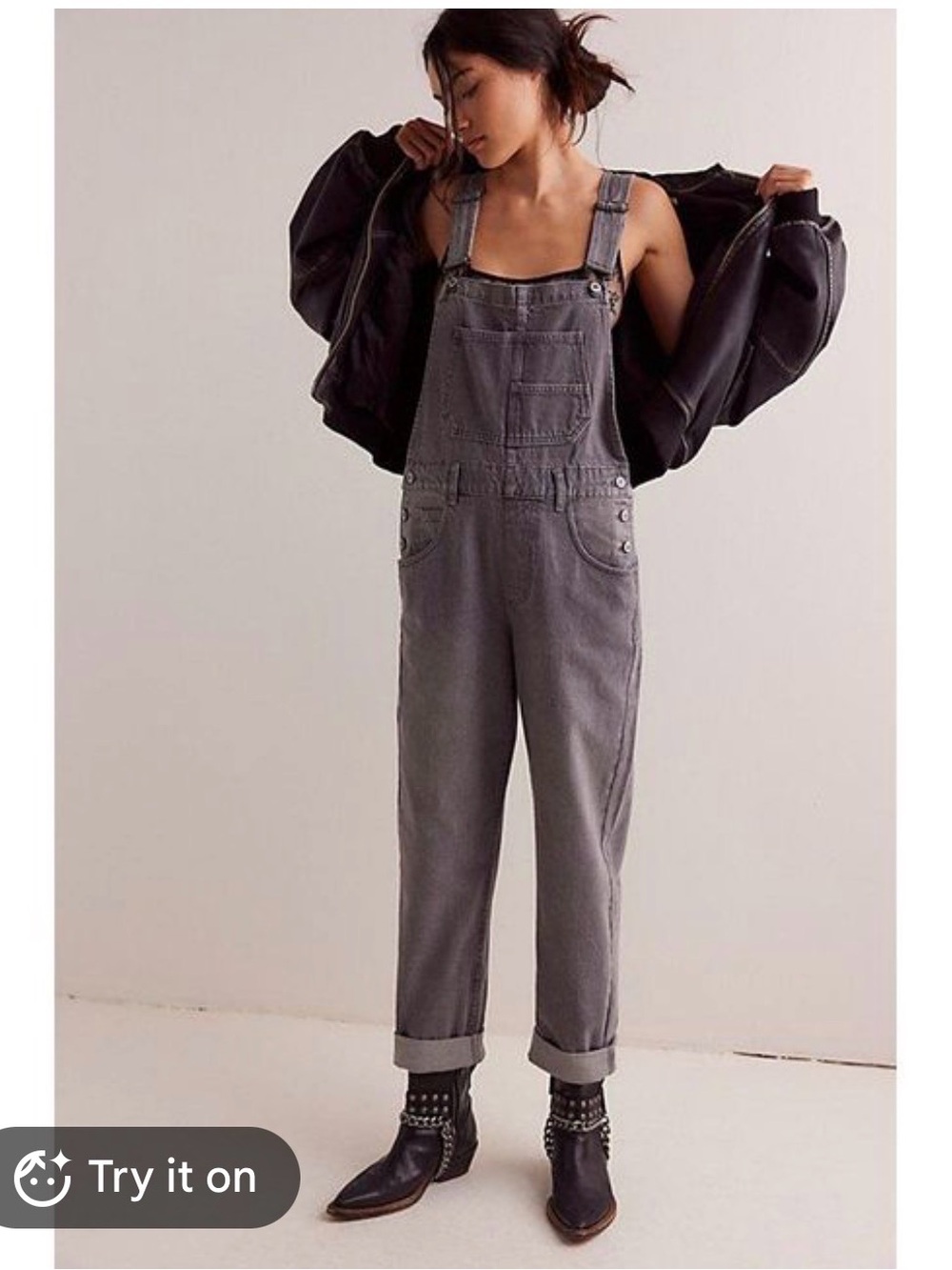 WE THE FREE ZIGGY DENIM OVERALLS GRAY L